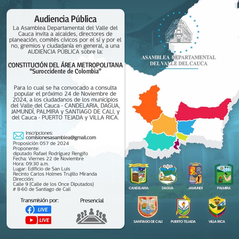 En Audiencia Pblica ASAMBLEA DEPARTAMENTAL ESPACIO DE DILOGO SOBRE CONSTITUCIN DEL REA METROPOLITANA